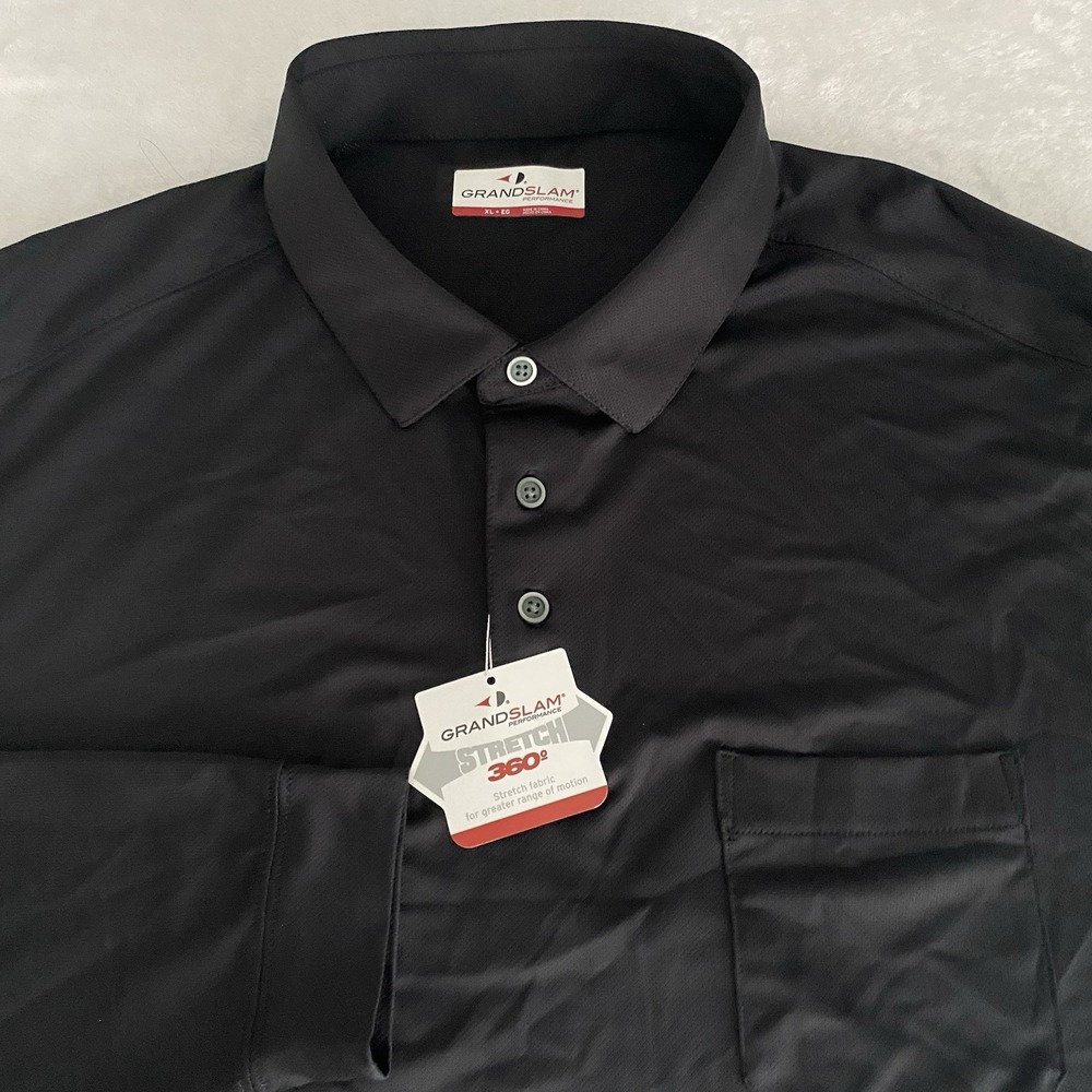 GrandSlam Performance Polo Shirt Mens XL Black Long Sleeves Stretch NWT!‎